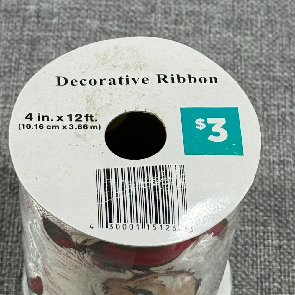 Santa Claus Wired Ribbon Silver Metallic Edge 4in x 12ft New Kitsch Christmas